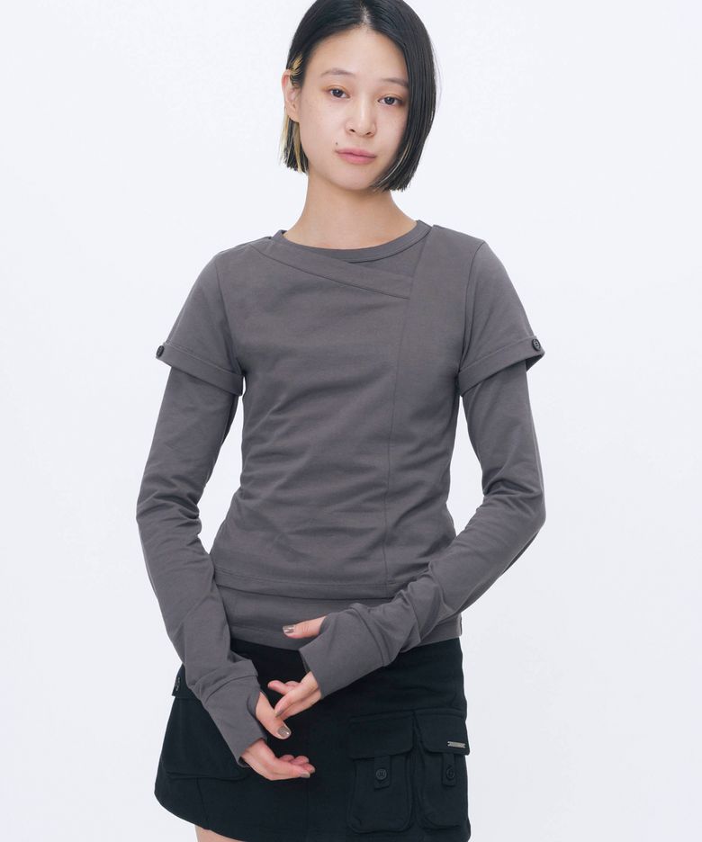 Contrast layered long sleeve SET CHARCOAL