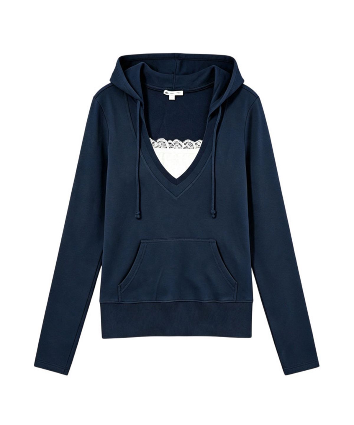 섭듀드(SUBDUED) T-shirt with Lace Neckline and Hood (BLUE GREY)