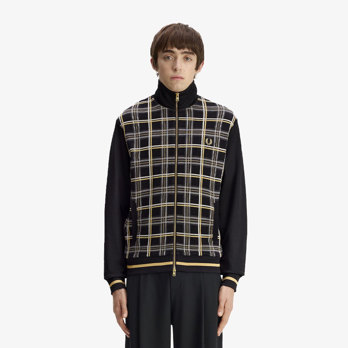 프레드페리(FRED PERRY) [Sharp] 타탄 니트 프론트 트랙 재킷 - 블랙 AFPM2G33329-102