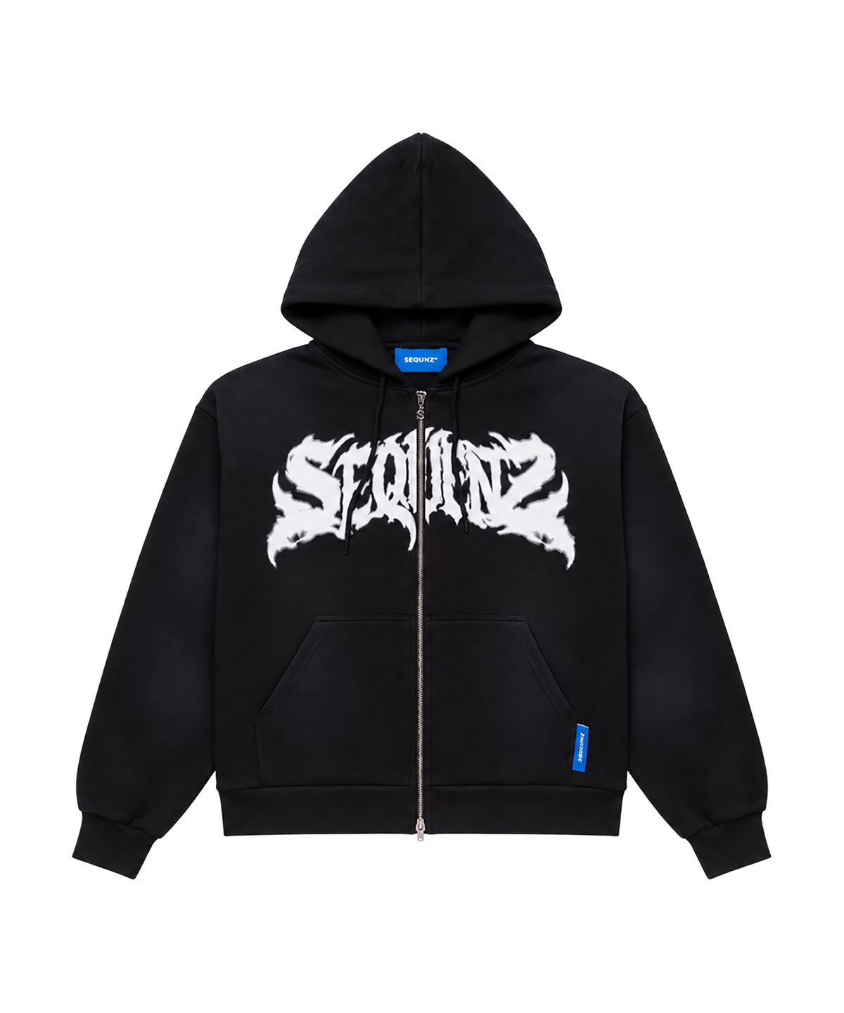 시퀸즈(SEQUENZ) 트라이벌 로고 워싱 후드 집업(셋업) 블랙