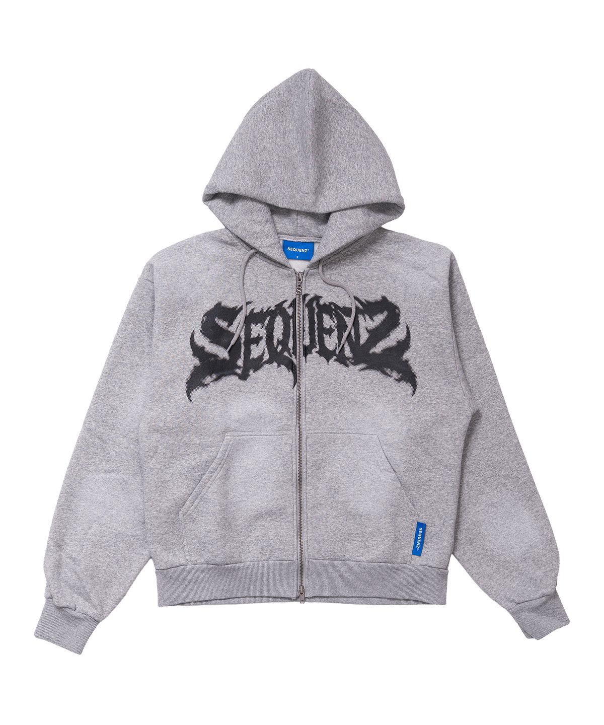 시퀸즈(SEQUENZ) 트라이벌 로고 워싱 후드 집업(셋업) 그레이