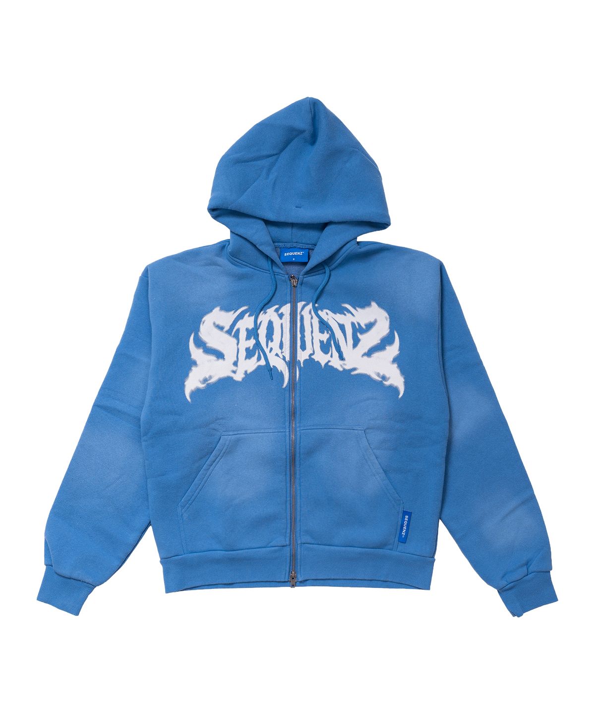 시퀸즈(SEQUENZ) 트라이벌 로고 워싱 후드 집업(셋업) 블루