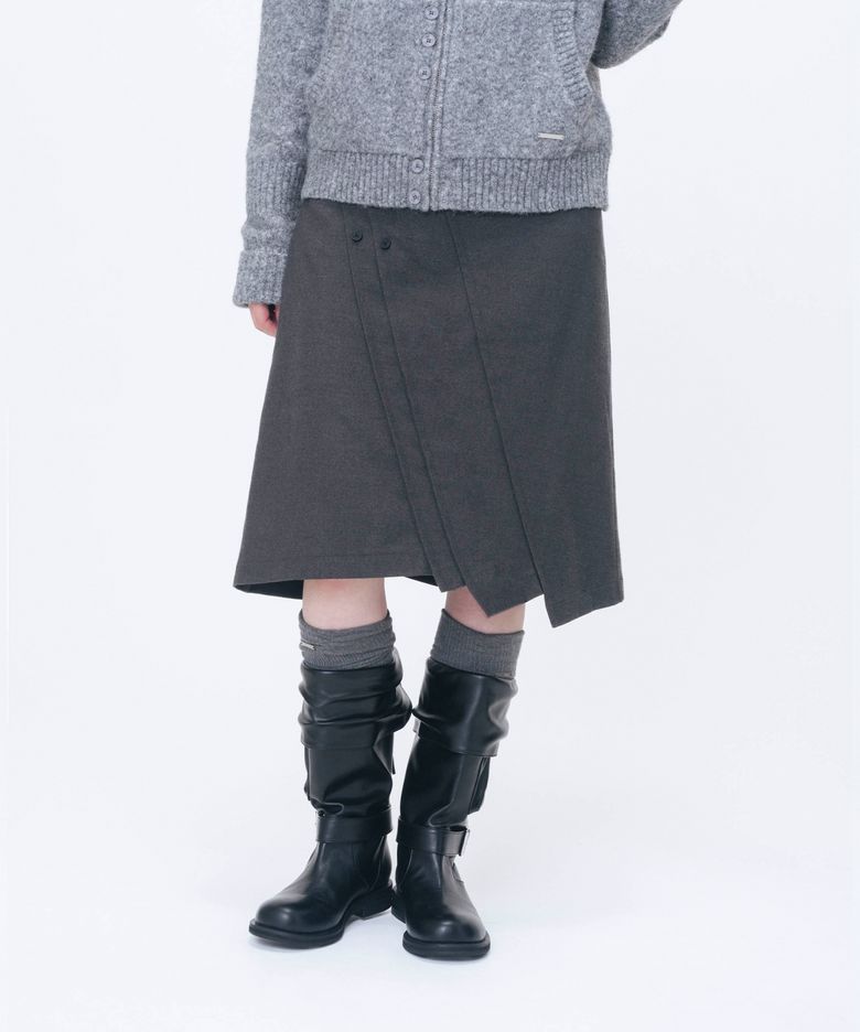 Diagonal pleats midi skirt CHARCOAL