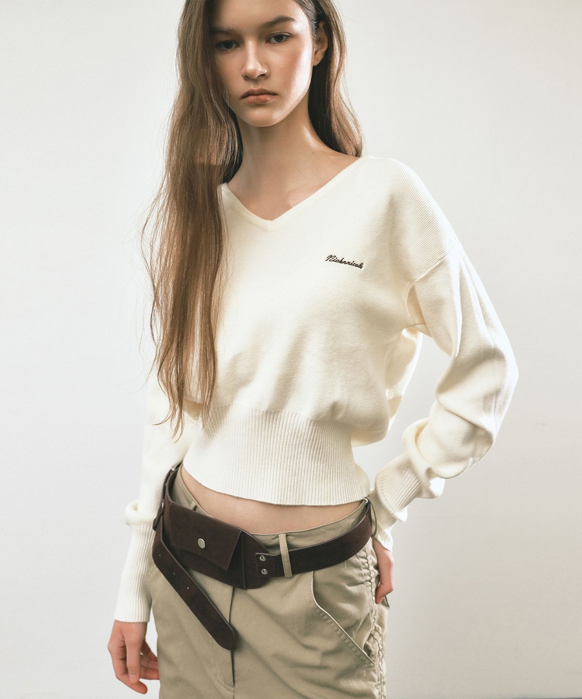 닉앤니콜(NICK&NICOLE) V NECK RIB KNIT TOP_CREAM