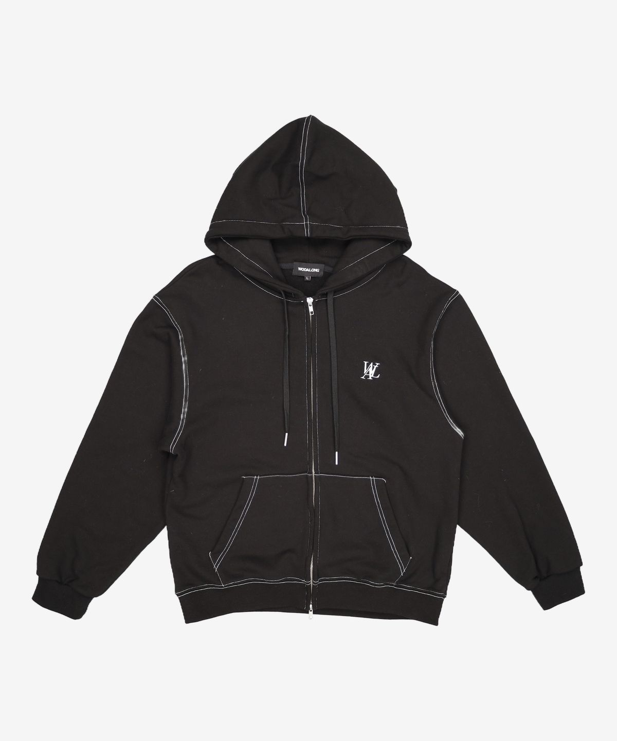 우알롱(WOOALONG) WAL signature stitch hood zip-up - BLACK L