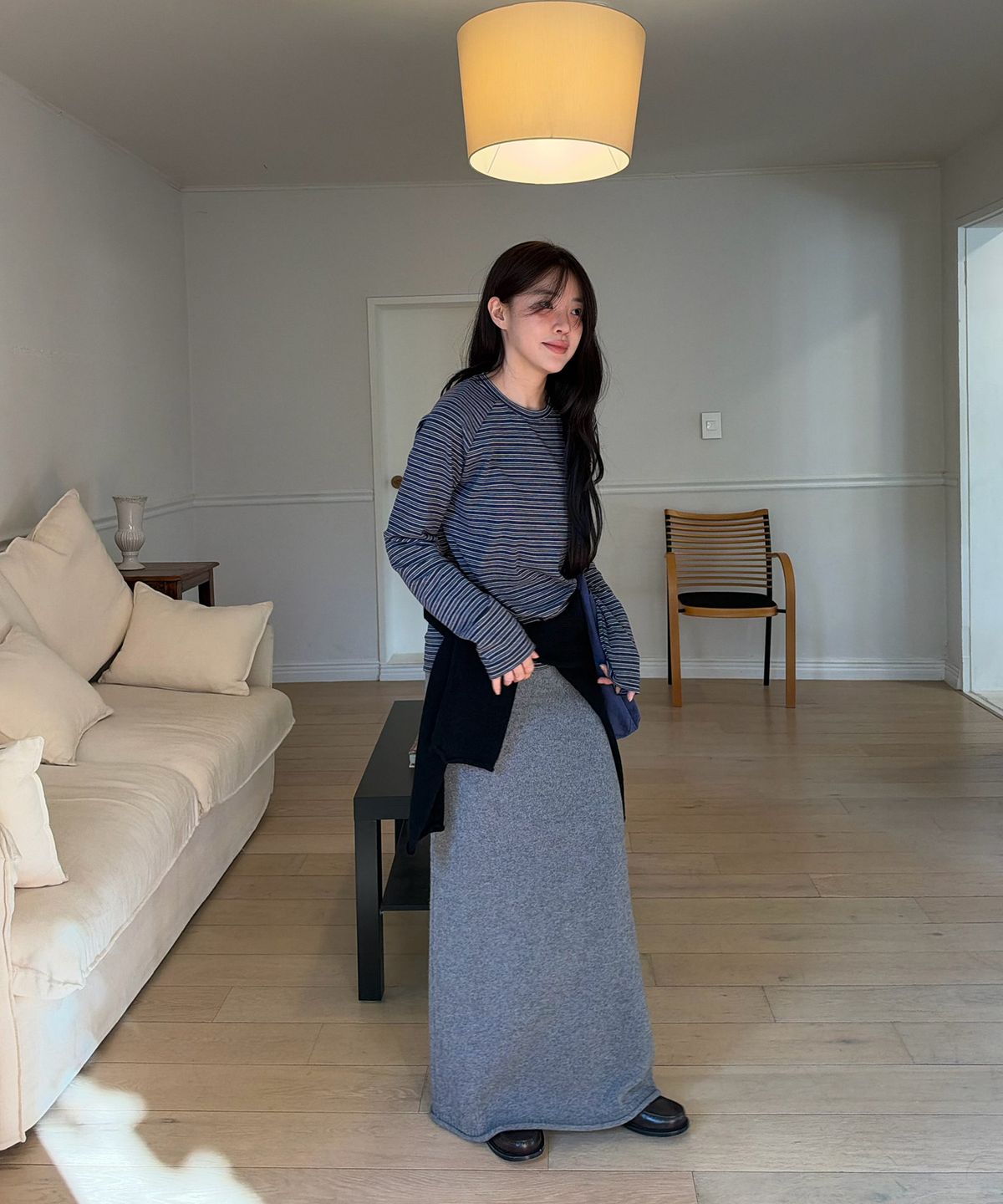 108파운드(108POUND) Giselle Knit Maxi Skirt_Melange Gray