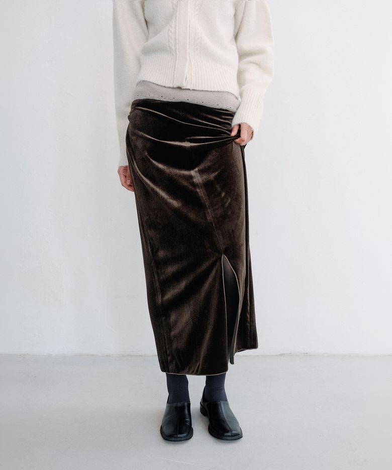 SOFT VELOUR MAXI SKIRT [BROWN]