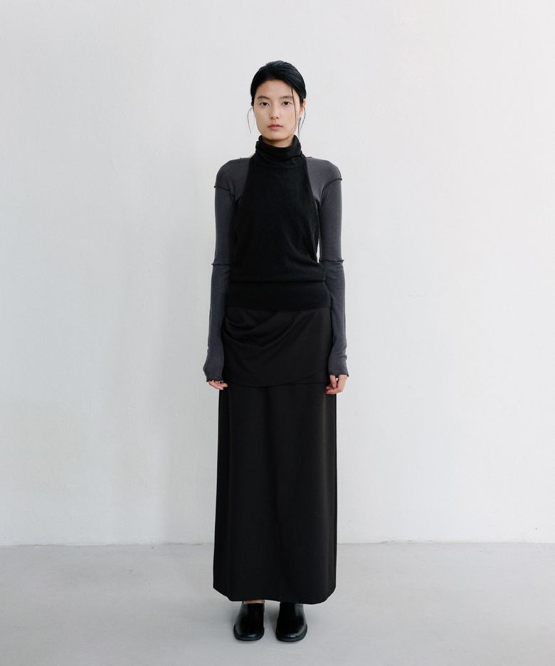 OVERLAP LAYER MAXI SKIRT [BLACK]
