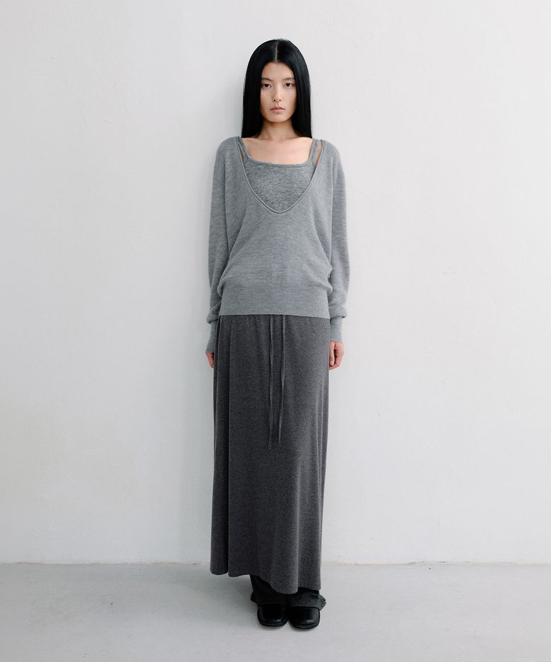 SOFT BRUSHED MAXI SKIRT [CHARCOAL]
