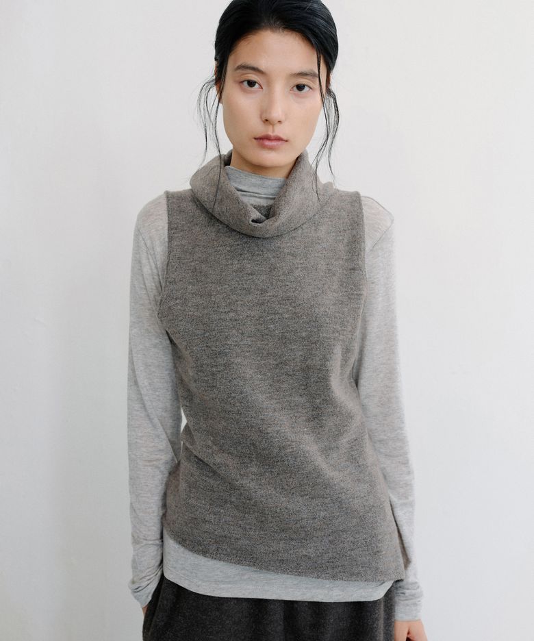 DRAPE COWL KNIT VEST [MOCHA]