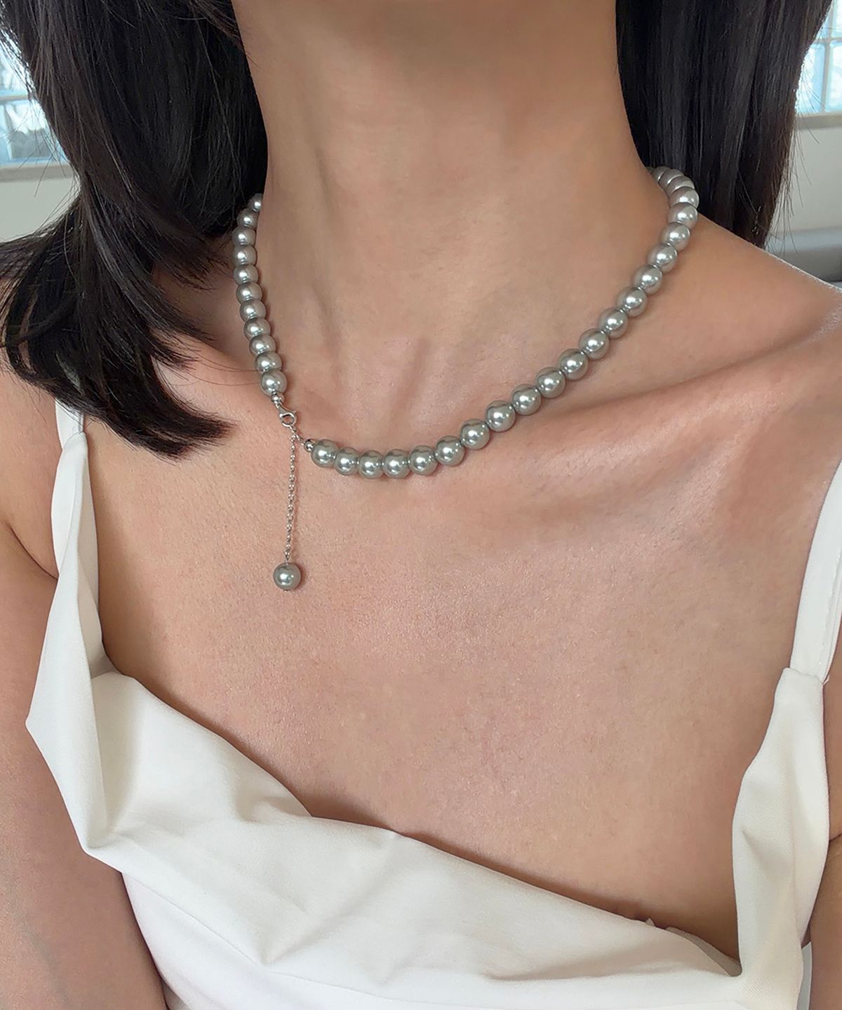 모스크스(MOSXE) [925silver] Grey swarovski pearl necklace