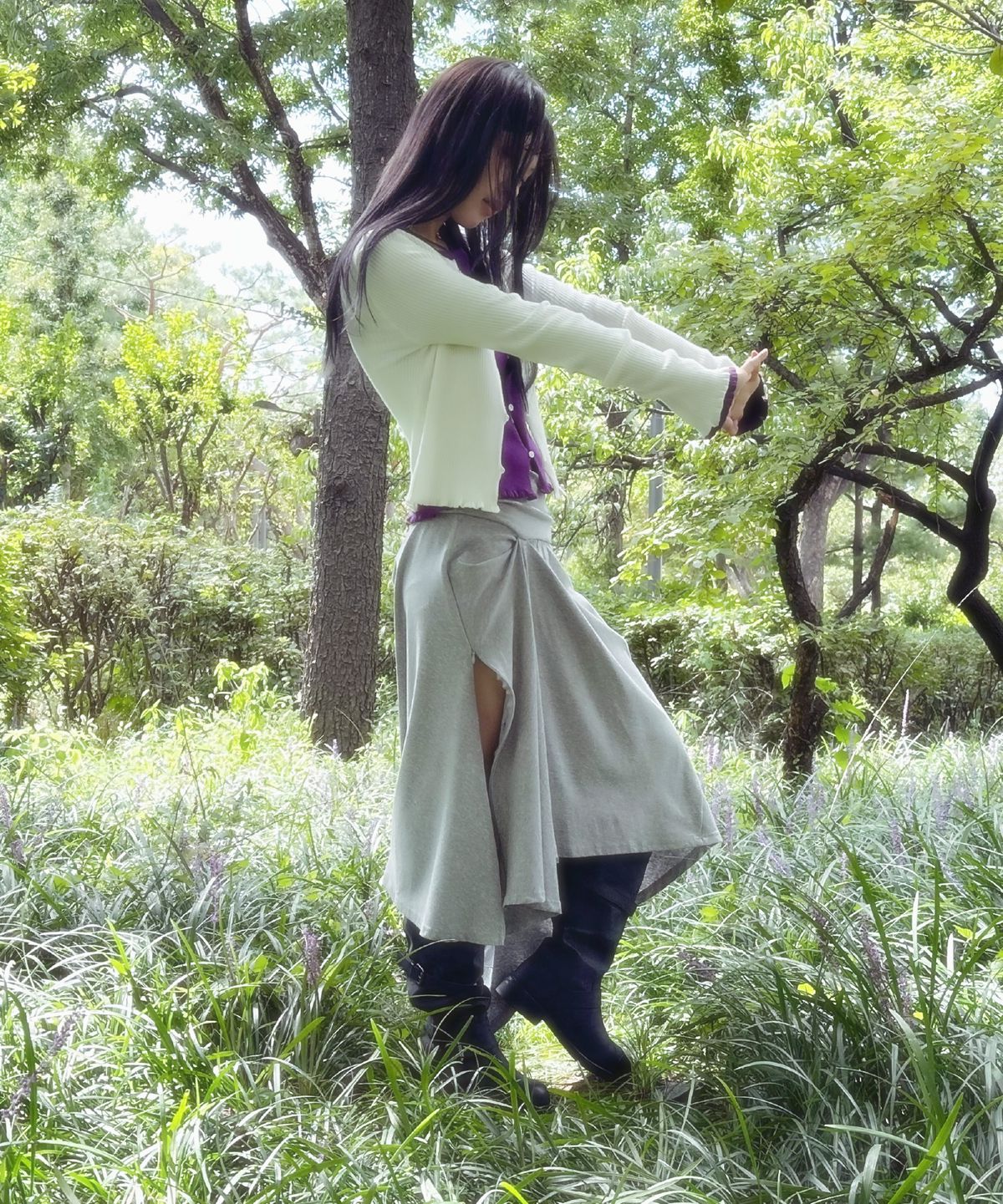 에프디알(FDR) Osl Drape Zipper Wrap Skirt_Grey