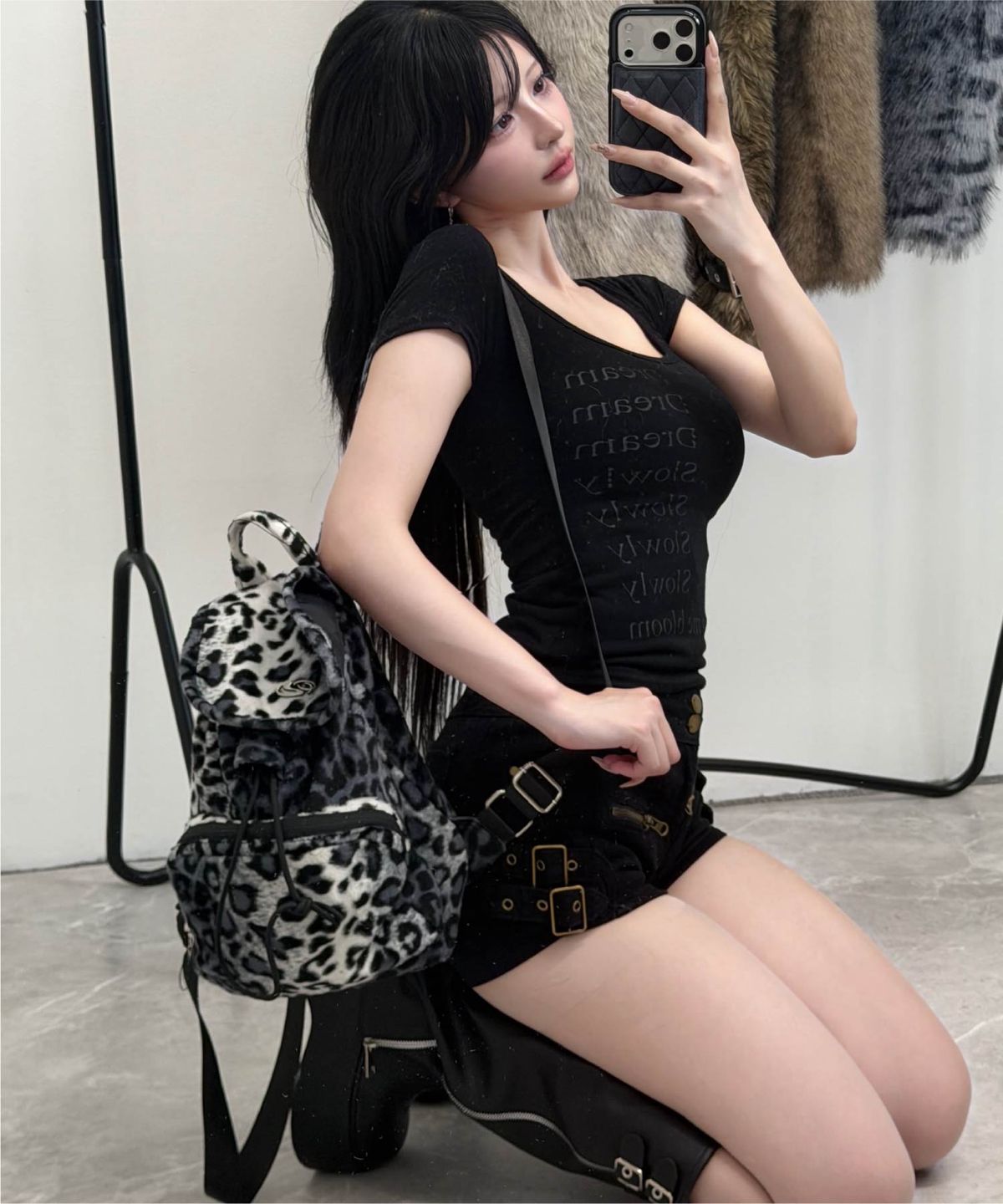 피마다지윈(PIMADAZIWIN) Signature Logo Mini Backpack (Leopard)