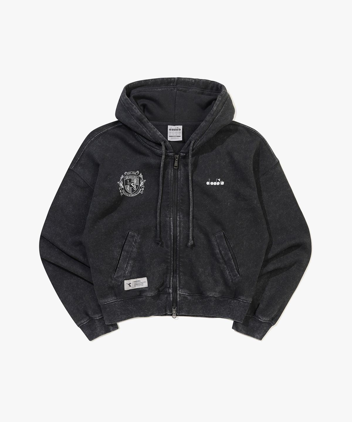디아도라(diadora) 피그먼트 워싱 후드 집업 우먼 BLACK
