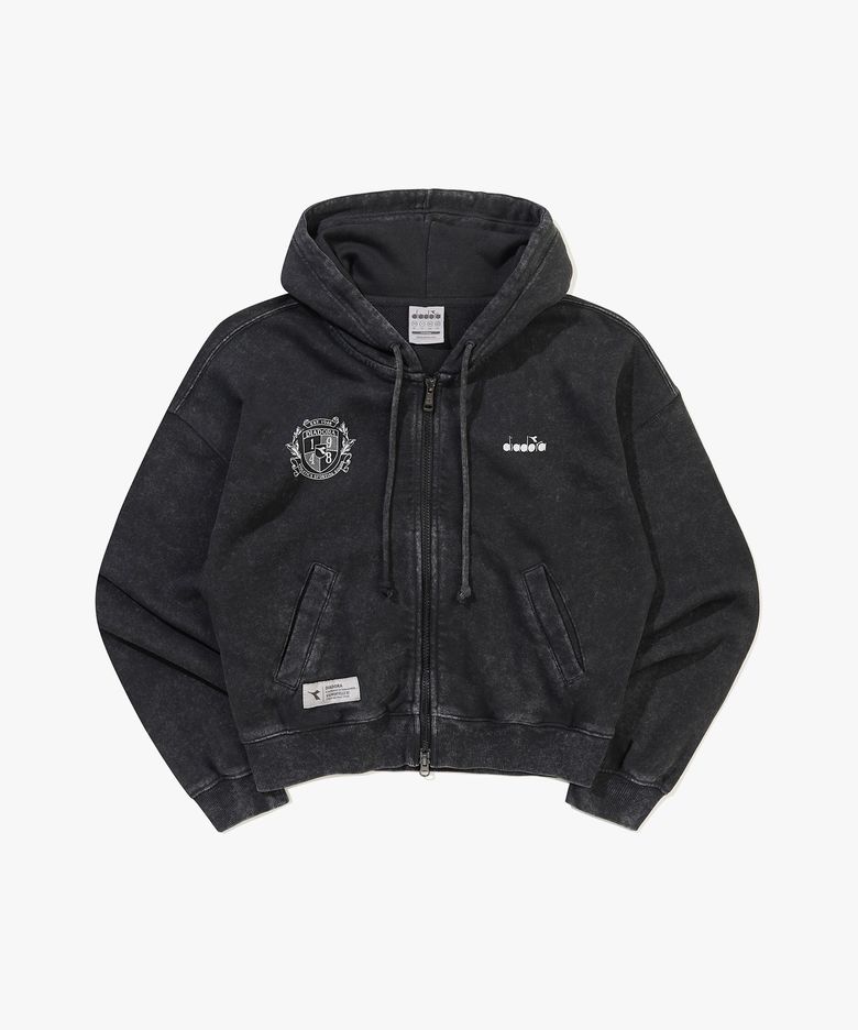피그먼트 워싱 후드 집업 우먼 BLACK