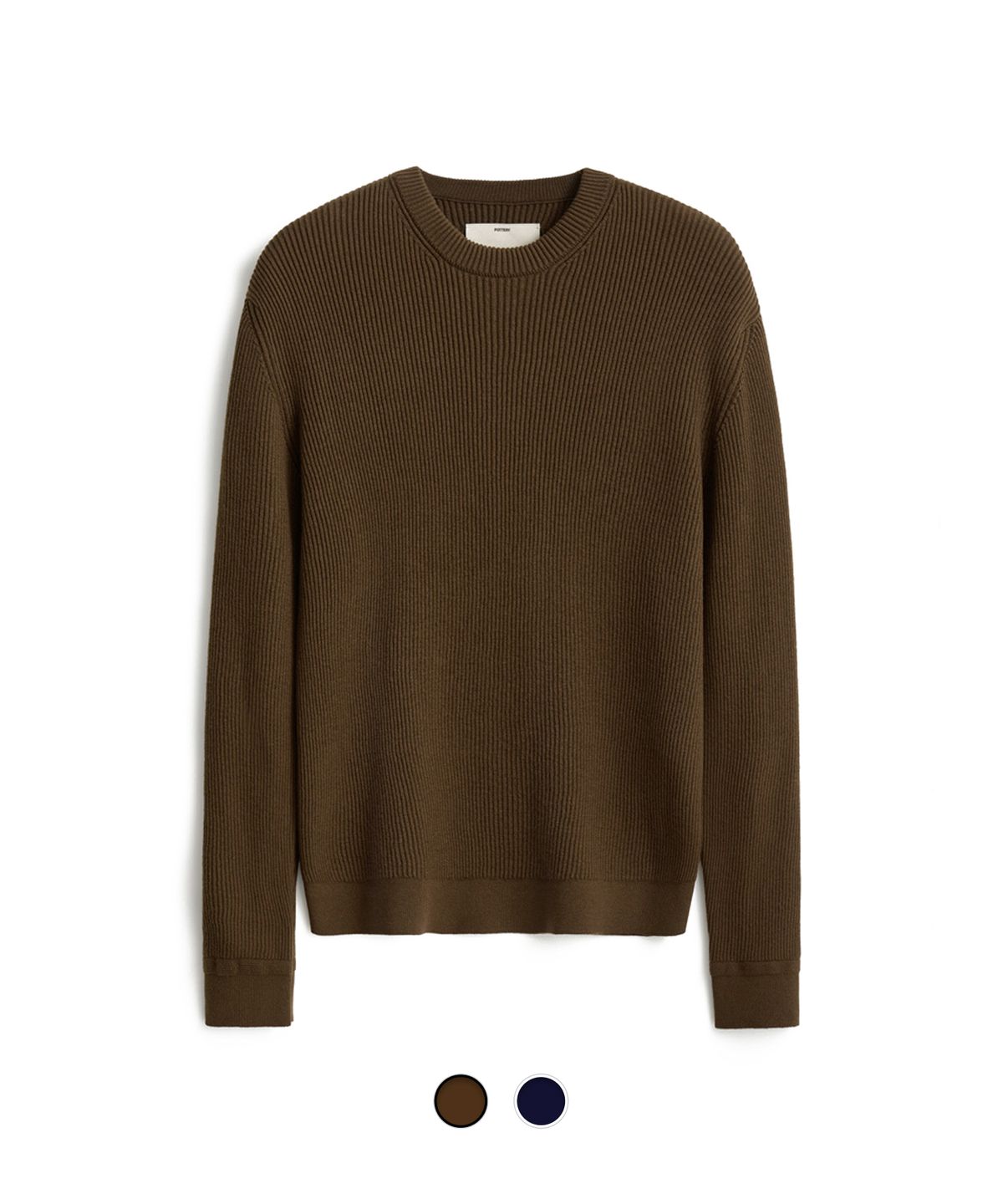 포터리(POTTERY) Leather Patch Wool Cotton Crewneck Knit - 2 Color