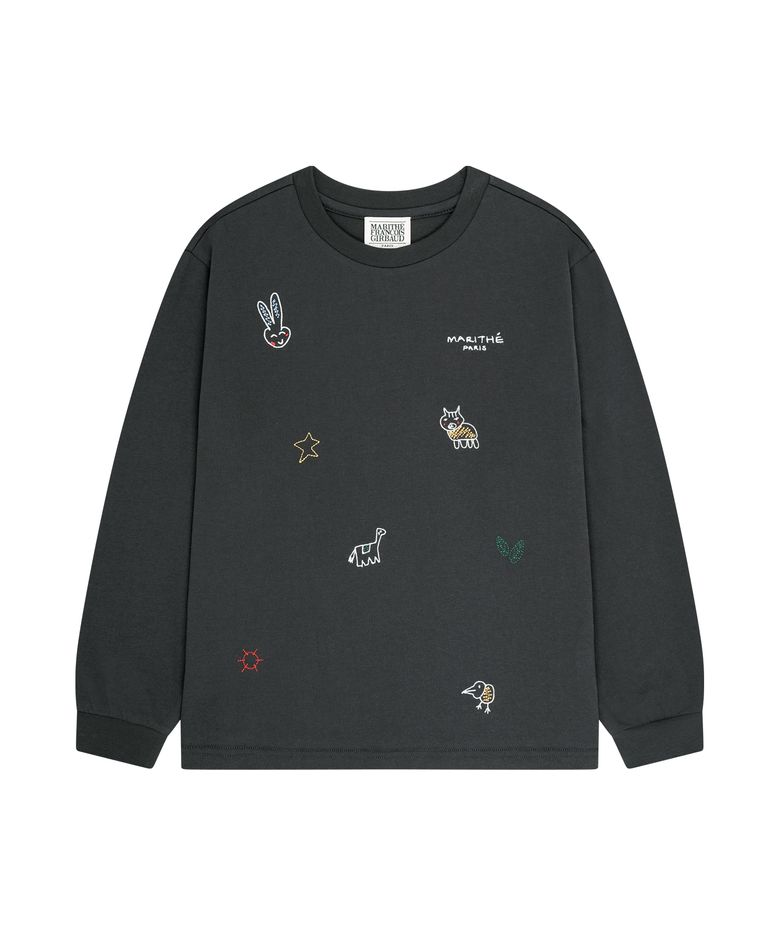 KIDS DOODLE GRAPHIC LONG SLEEVE TEE charcoal