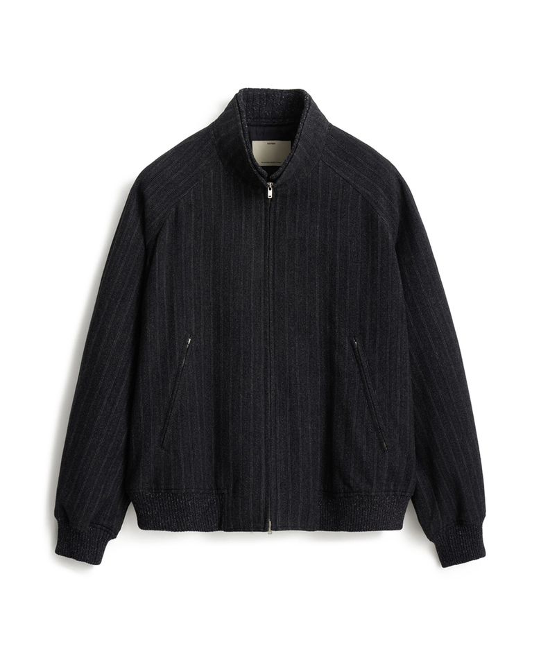 Oversized Wool Harrington Jacket_Black Stripe