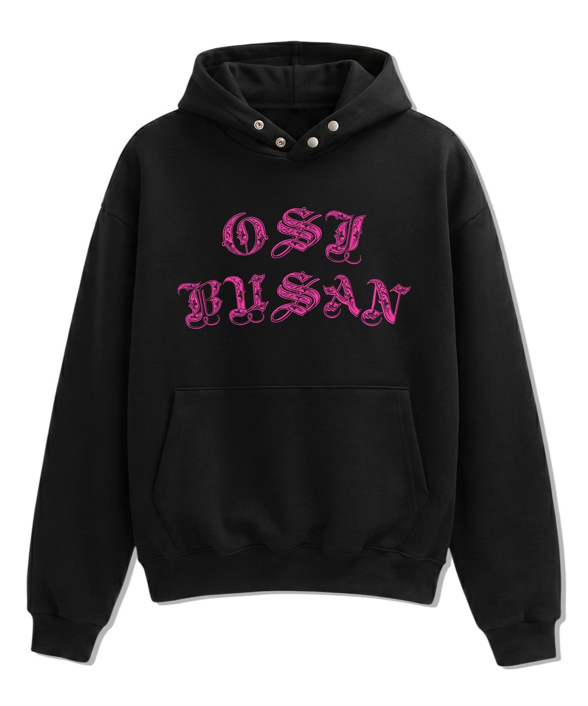 오에스아이(OSI) 오버핏 크롭 스냅 후드 OSI 부산 블랙핫핑크