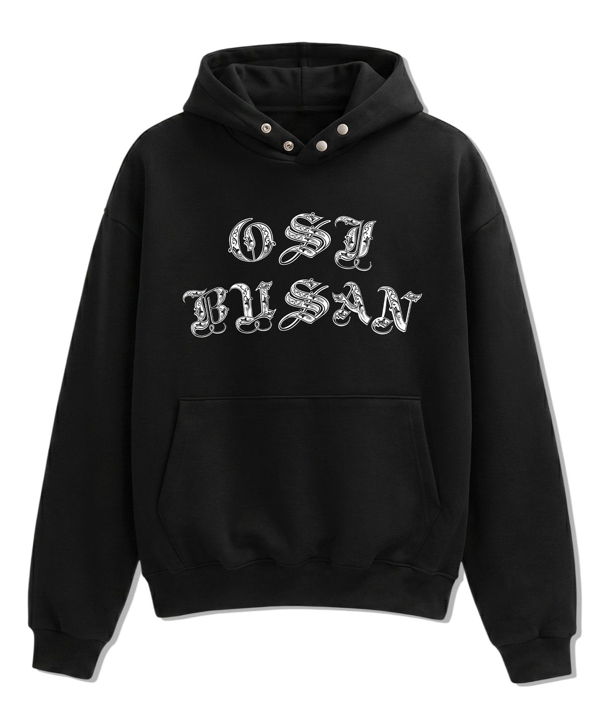 오에스아이(OSI) 오버핏 크롭 스냅 후드 OSI 부산 블랙화이트