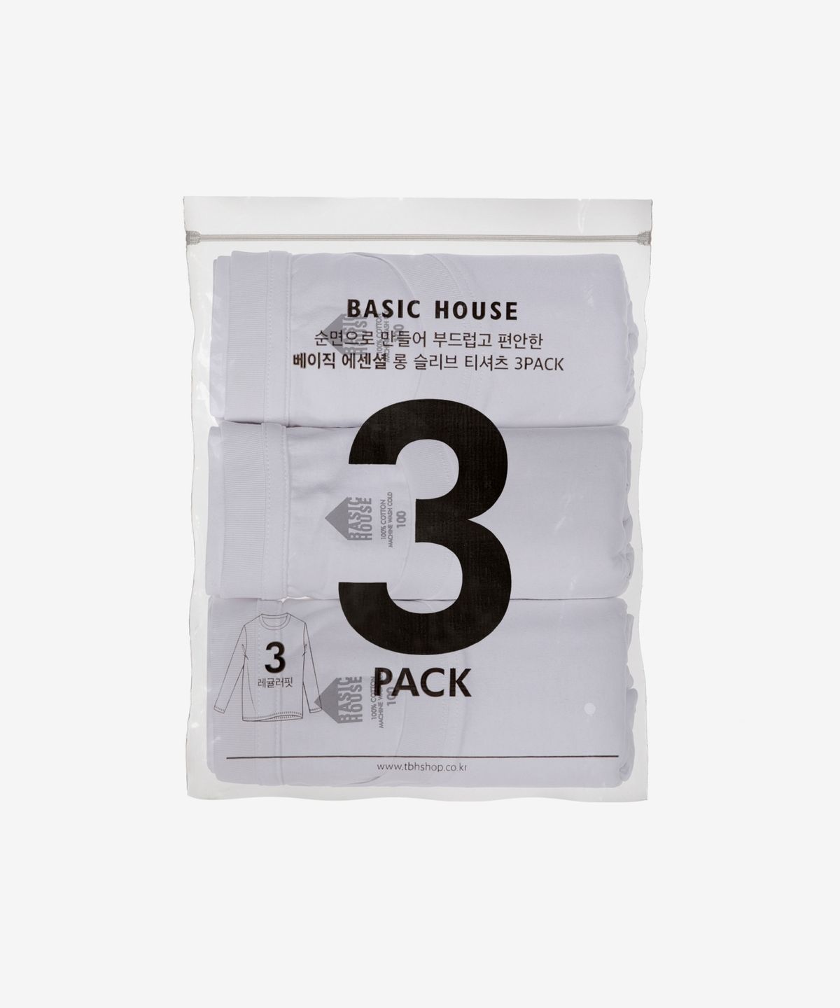 베이직하우스(BASIC HOUSE) [3PACK] 순면 30수 레귤러핏 라운드넥 긴팔티셔츠 (3팩)