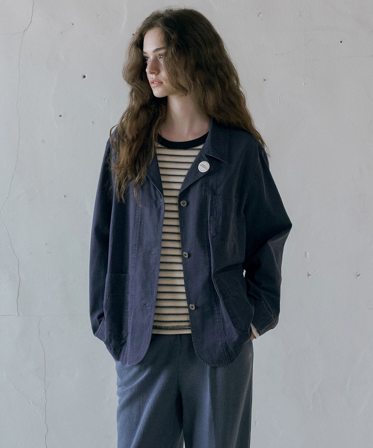 반원 아틀리에(VANONE ATELIER) O3772 워시드 초어 재킷_Navy
