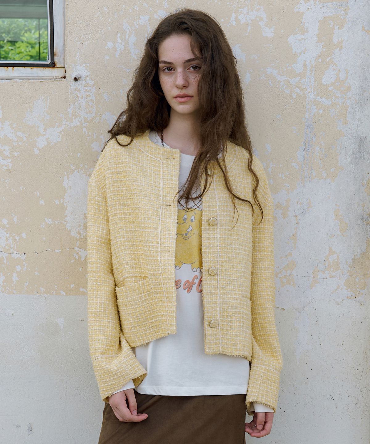 반원 아틀리에(VANONE ATELIER) O3777 오버핏 트위드 재킷_Yellow