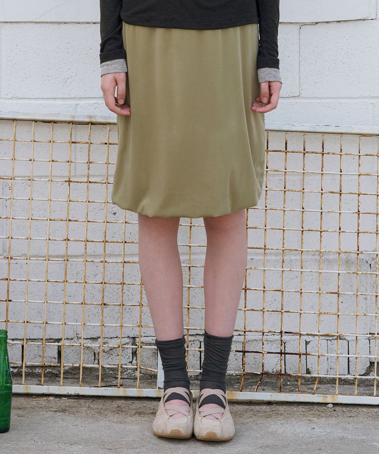P3330 벨루어 미디 스커트_Olive green