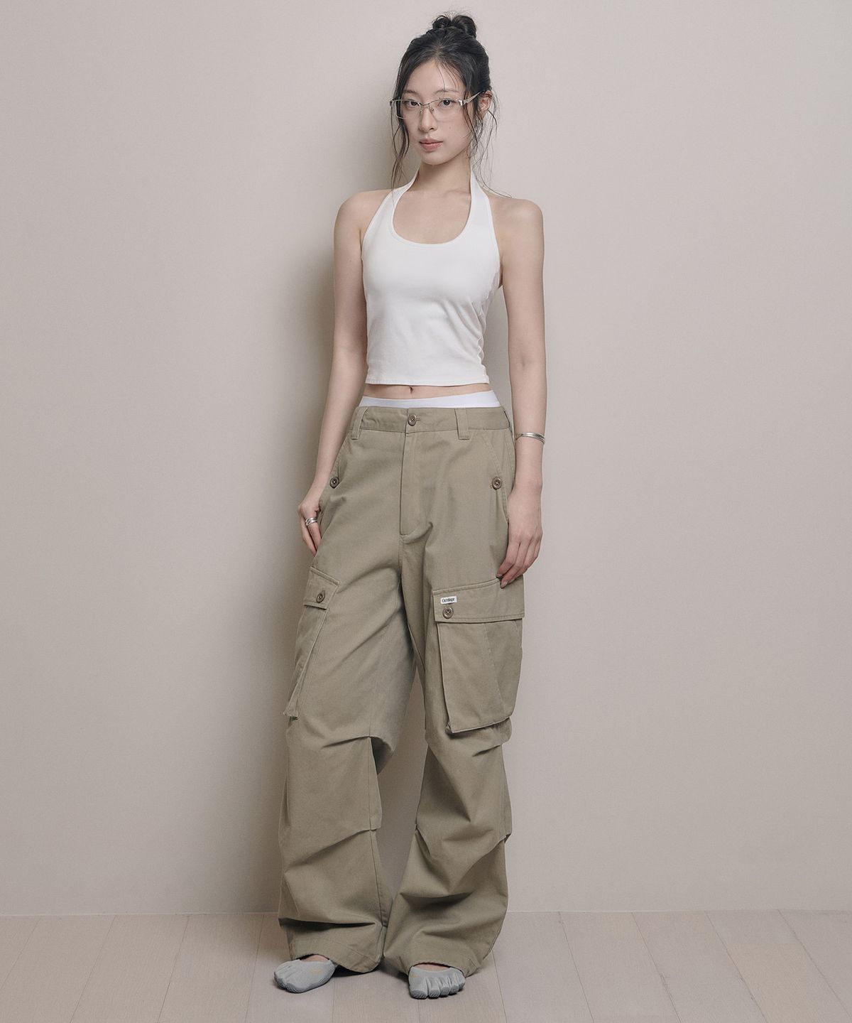 아워쉐입(OURRSHAPE) Button Washed Cargo Pants - Sand Khaki