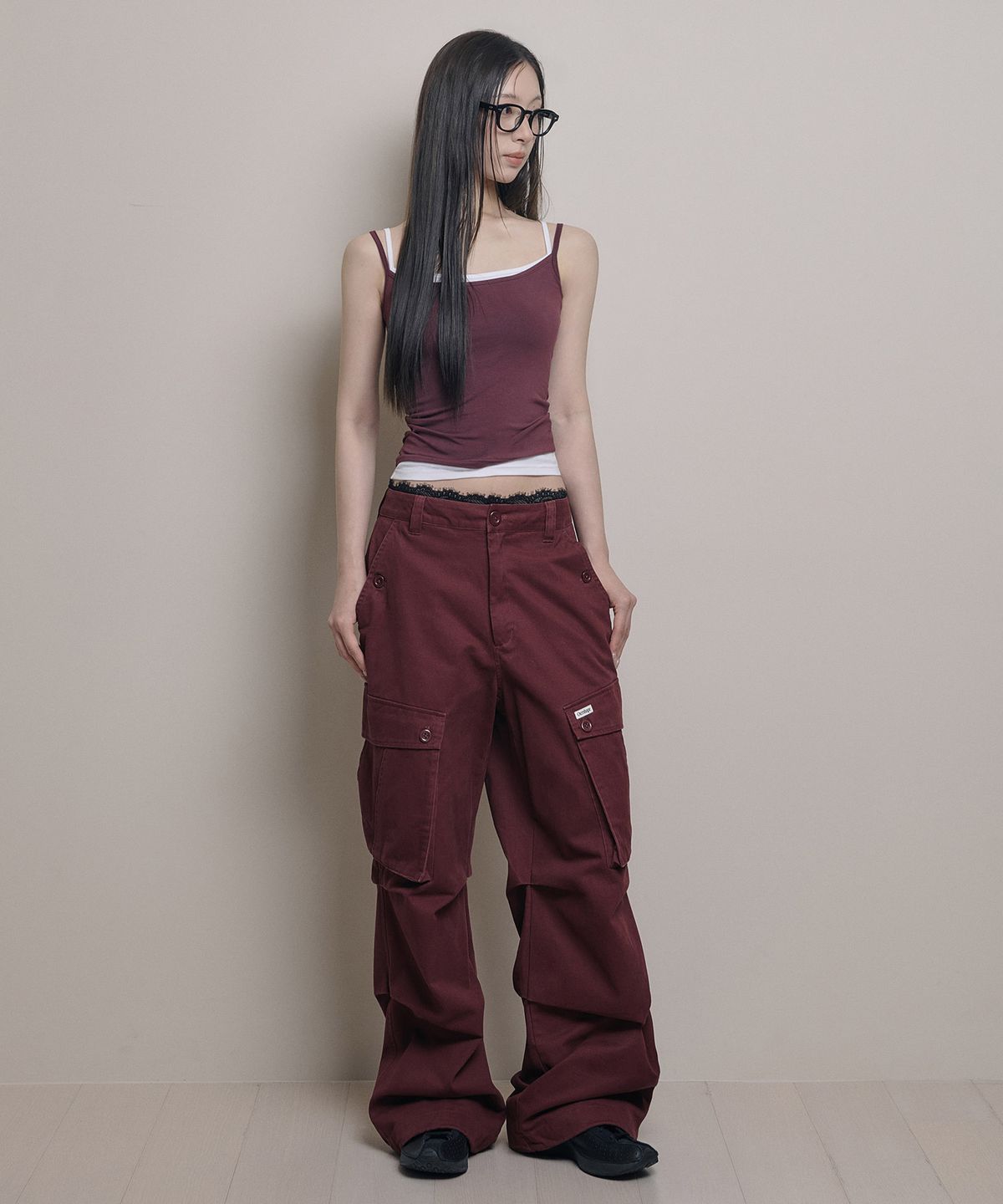 아워쉐입(OURRSHAPE) Button Washed Cargo Pants - Wine