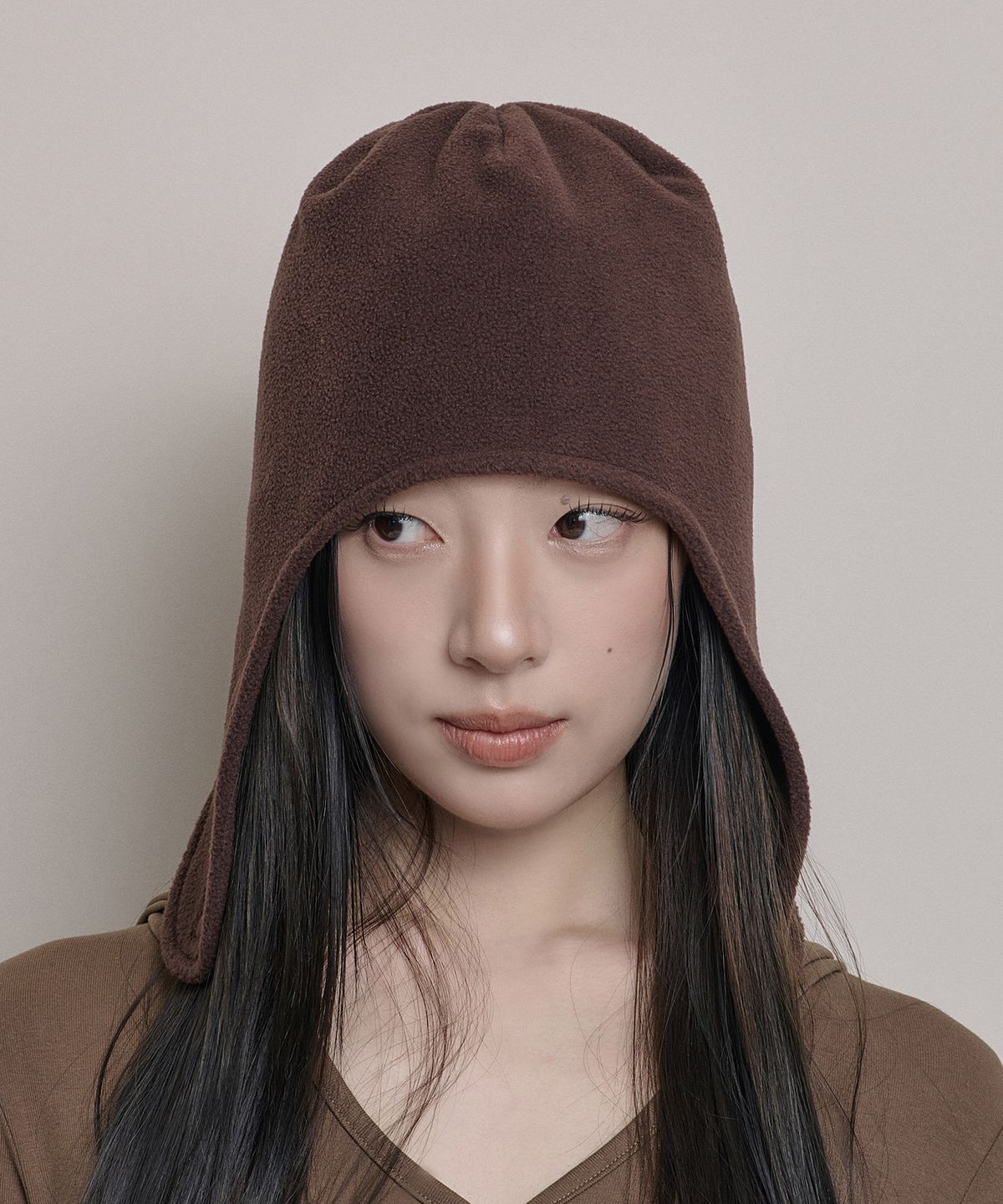 아워쉐입(OURRSHAPE) Fleece Ear Flap Beanie - Coffee Brown