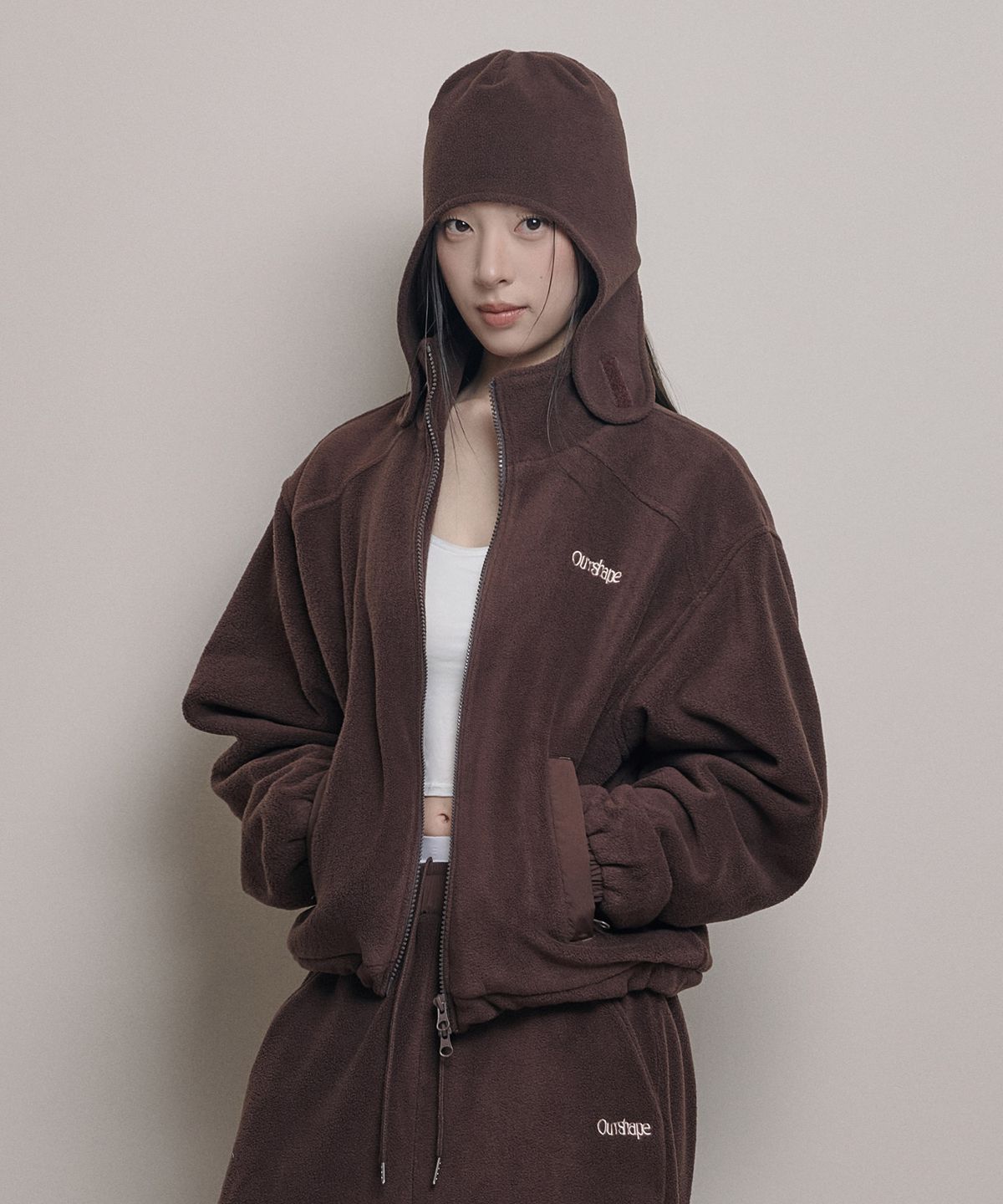 아워쉐입(OURRSHAPE) Over Shape Fleece Zip Up - Coffee Brown