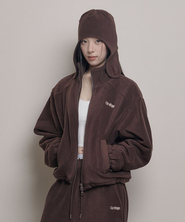 Over Shape Fleece Zip Up - Coffee Brown