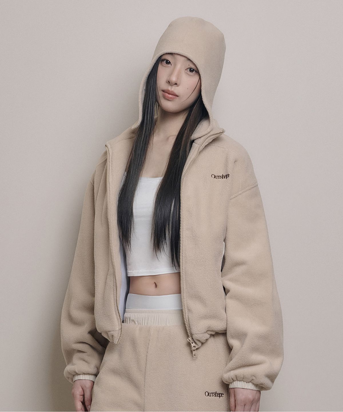 아워쉐입(OURRSHAPE) Over Shape Fleece Zip Up - Ivory