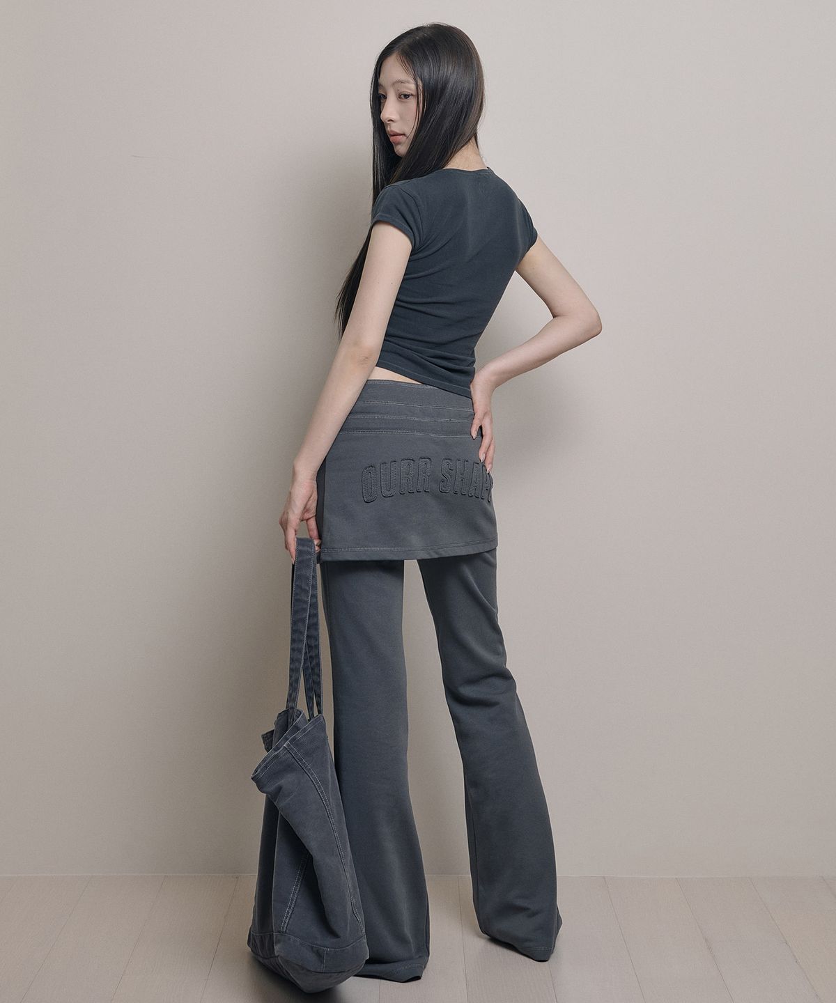 아워쉐입(OURRSHAPE) Double Waist Skirt Pants - Charcoal