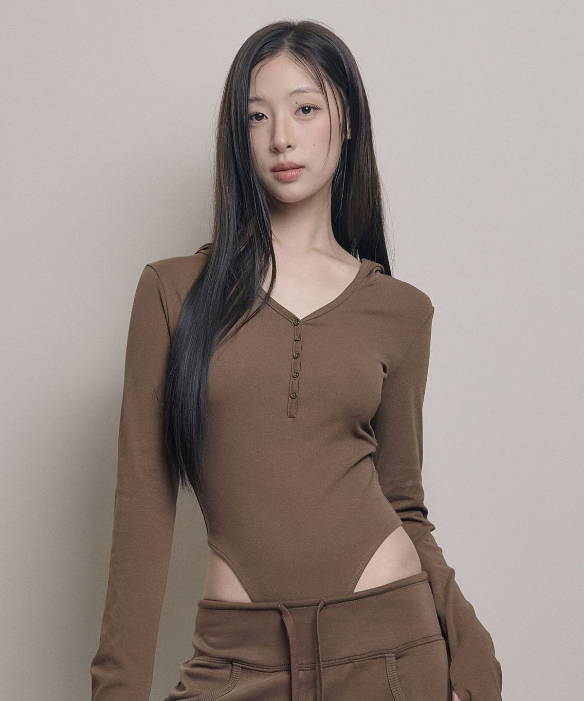 아워쉐입(OURRSHAPE) Hooded Body Suit - Coffee Brown