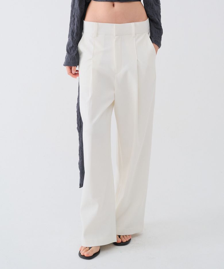 WOOL PINTUCK WIDE SLACKS_IVORY