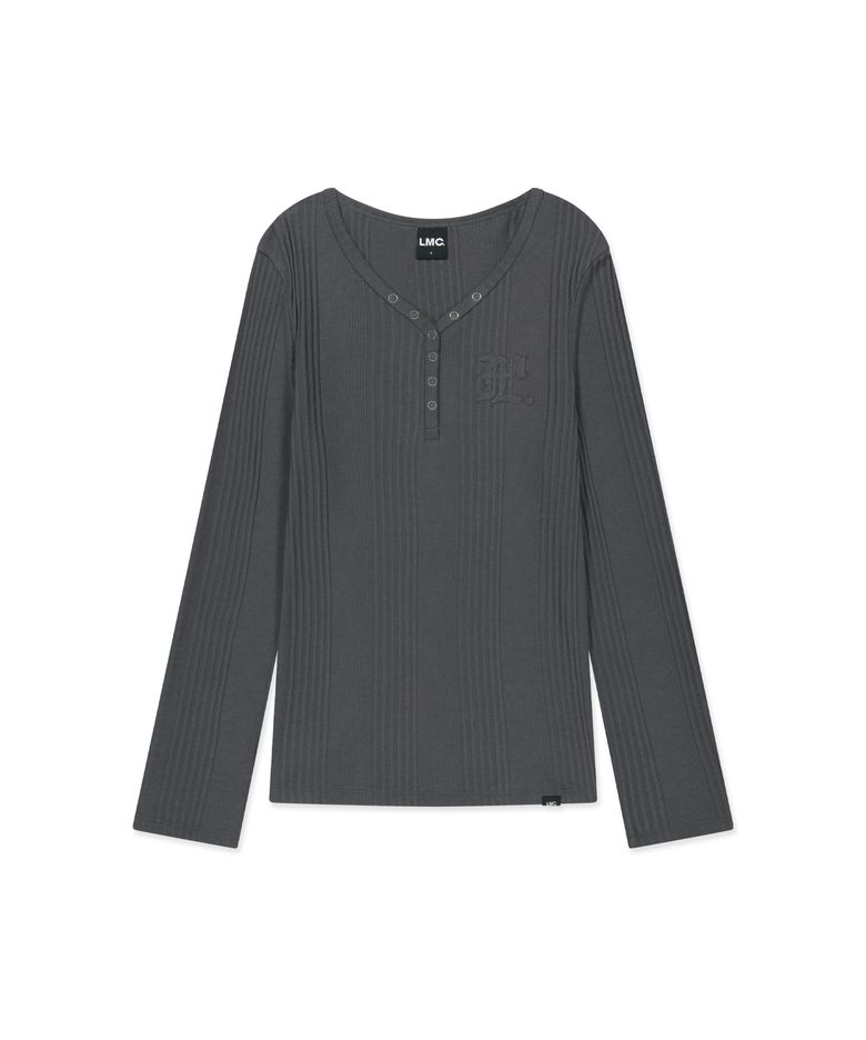 WM GOTHIC LAYERED HENLEY NECK LONG SLV TEE charcoal