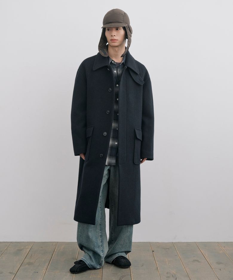 [Drape Wool] 캐시미어블렌드 세미오버핏 발마칸 코트_네이비