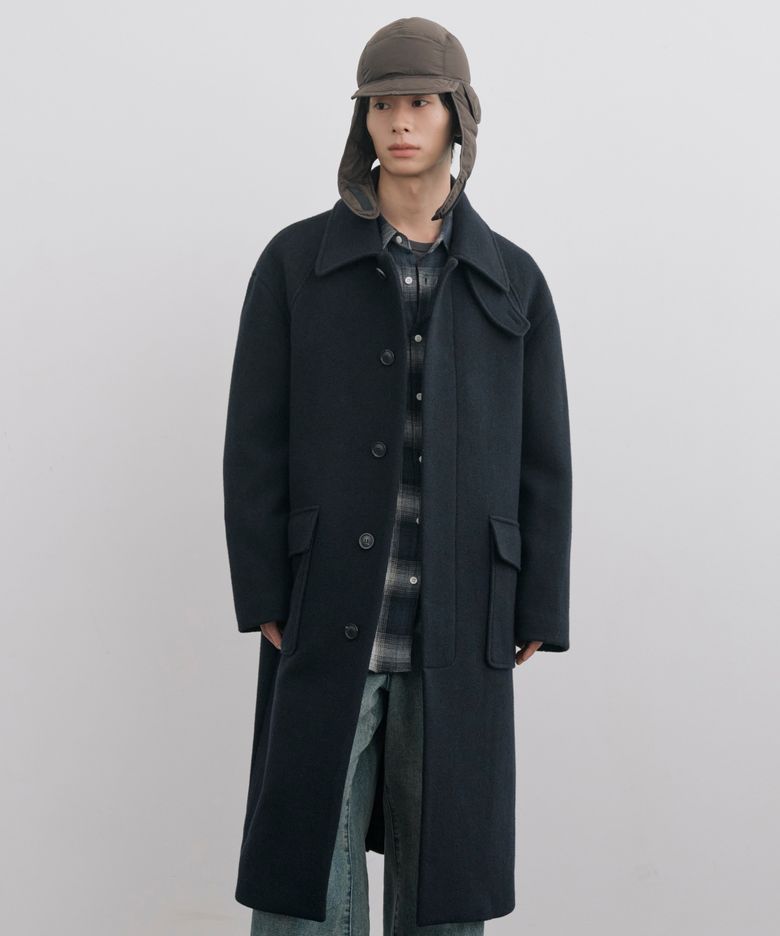 [Drape Wool] 캐시미어블렌드 세미오버핏 발마칸 코트_네이비