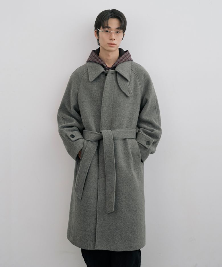 [Drape Wool] 캐시미어블렌드 세미오버핏 발마칸 로브코트_그레이