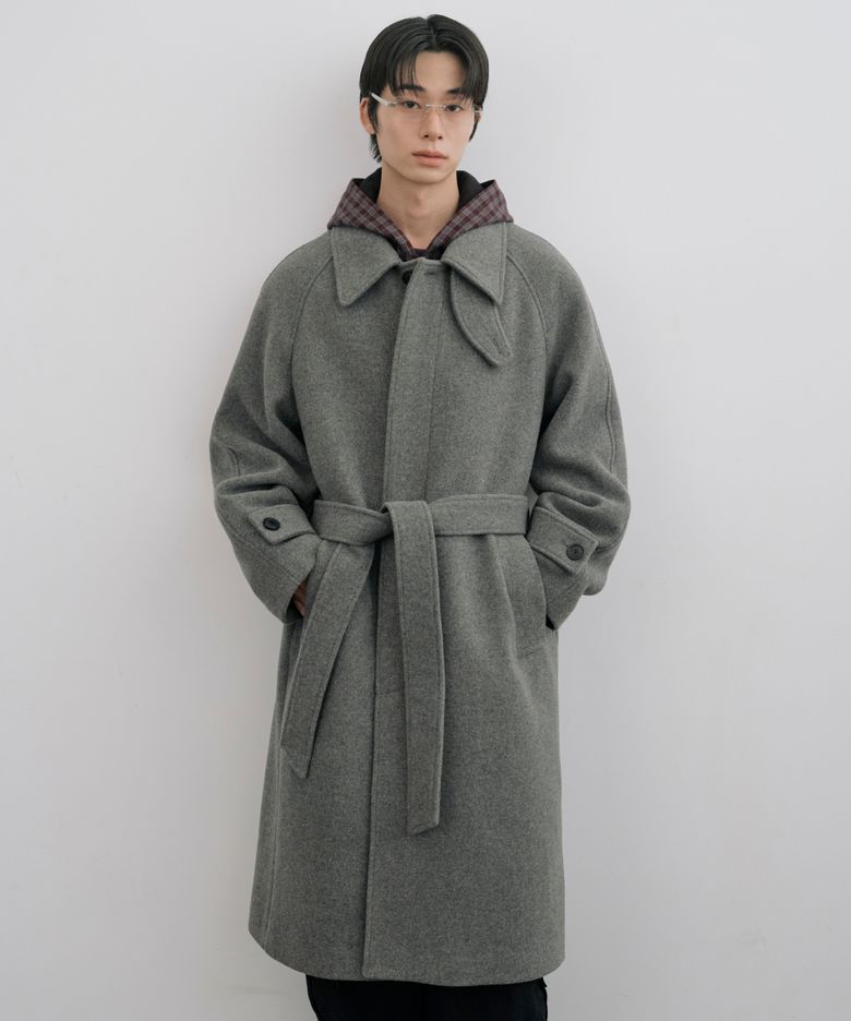[Drape Wool] 캐시미어블렌드 세미오버핏 발마칸 로브코트_그레이