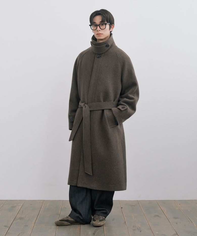 [Drape Wool] 캐시미어블렌드 세미오버핏 발마칸 로브코트_브라운