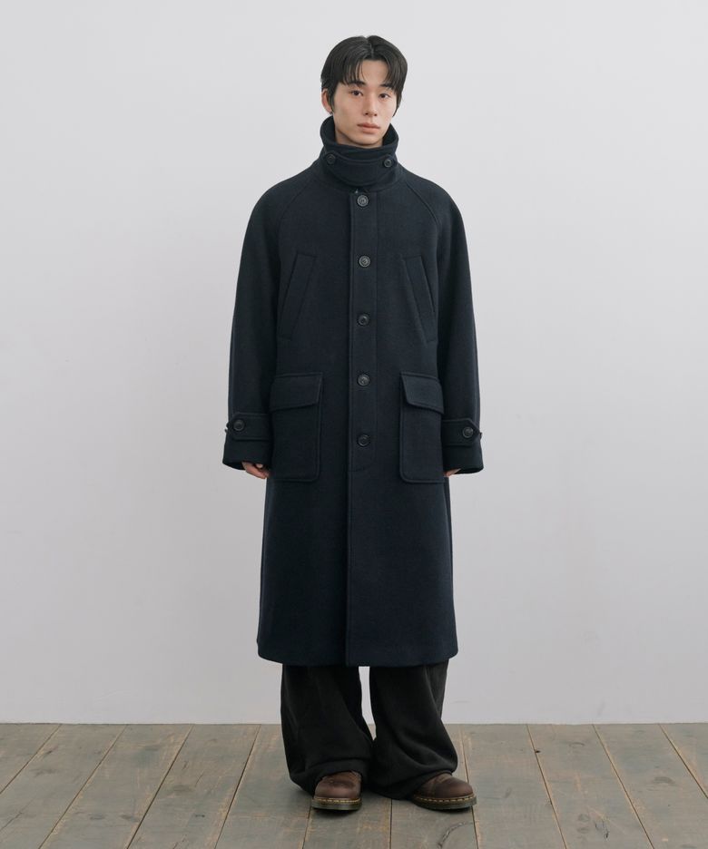 [Drape Wool] 캐시미어블렌드 세미오버핏 포켓 발마칸 코트_네이비