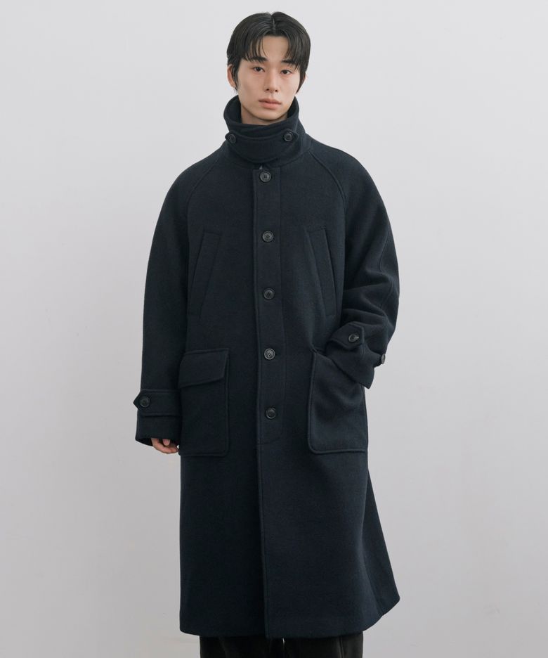 [Drape Wool] 캐시미어블렌드 세미오버핏 포켓 발마칸 코트_네이비