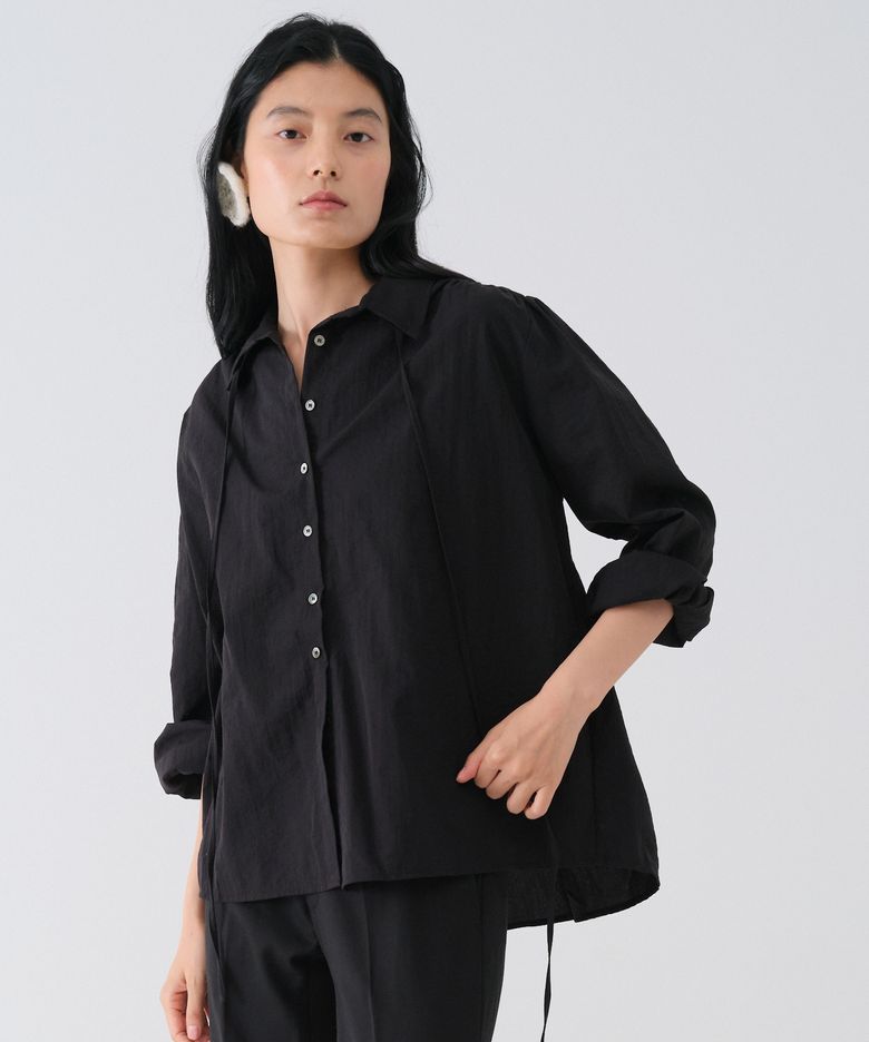 SHIRRING STRING BLOUSE_BLACK