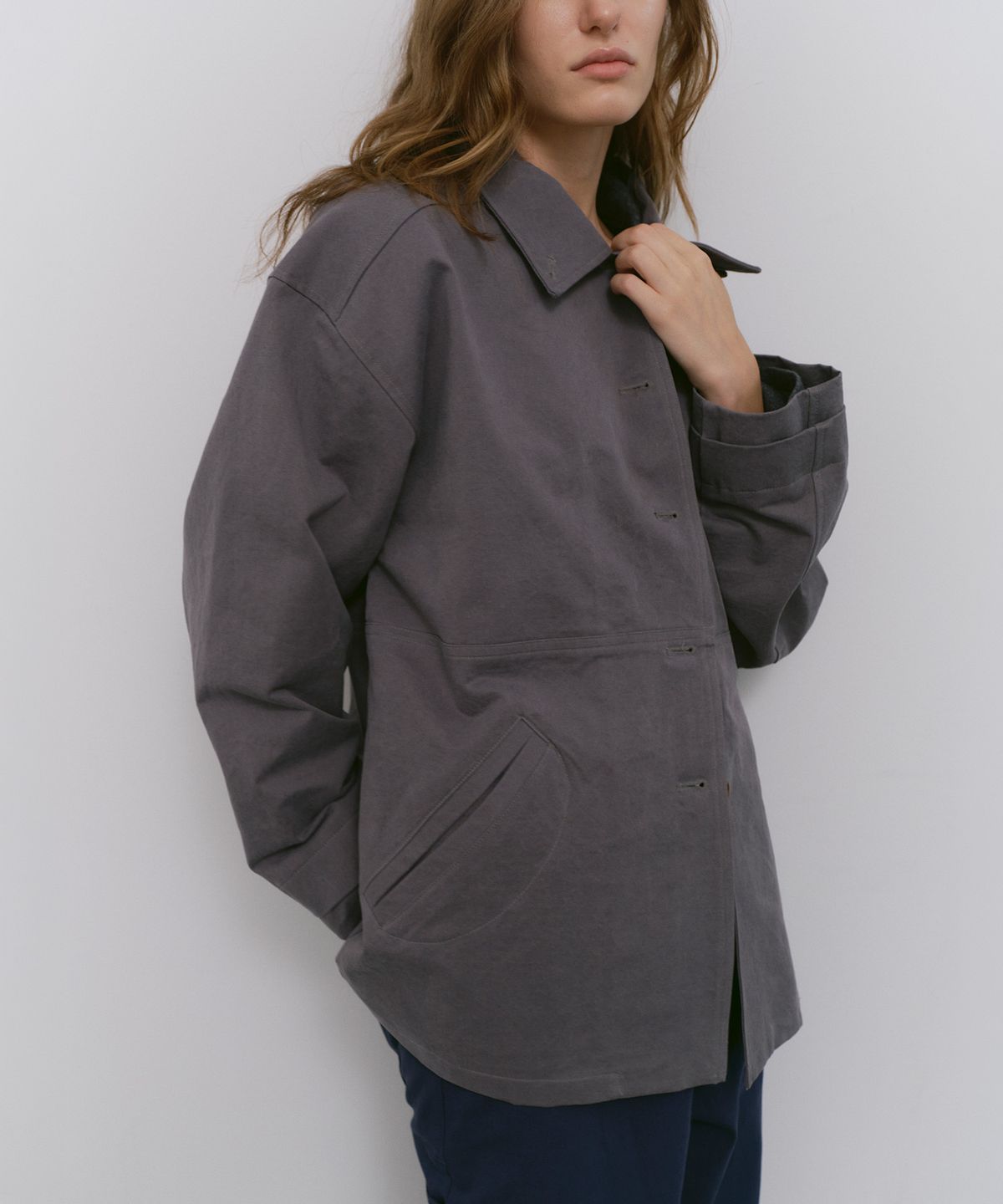 카셀(CACELE) RELAXED POCKET COTTON JACKET, DUSTY GRAY