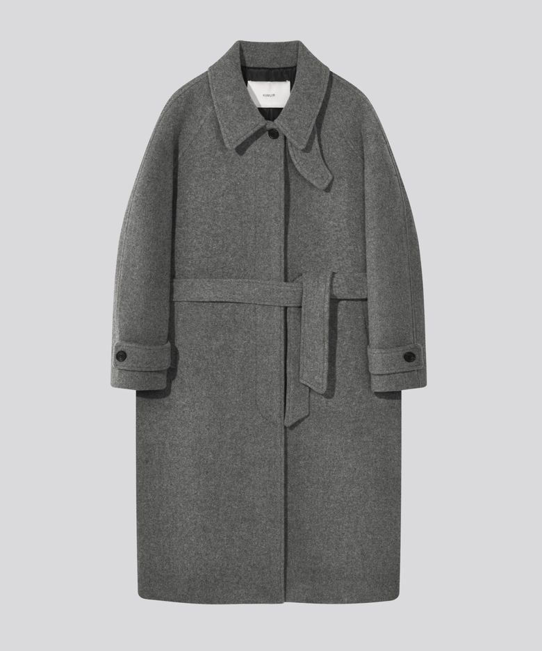 [Drape Wool] (우먼) 캐시미어블렌드 세미오버핏 발마칸 로브코트_그레이