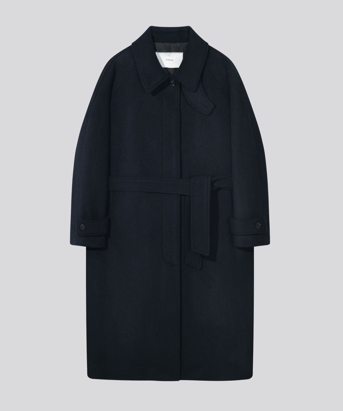 키뮤어(KIIMUIR) [Drape Wool] (우먼) 캐시미어블렌드 세미오버핏 발마칸 로브코트_네이비