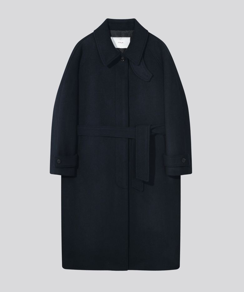 [Drape Wool] (우먼) 캐시미어블렌드 세미오버핏 발마칸 로브코트_네이비